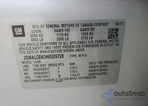 2017 Chevrolet Equinox Lt from USA, damaged, VIN 2GNALCEK3H6329728